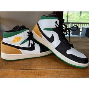 Nike Air Jordan 1 Retro Mid SE Oakland Shoes Sneakers Green Yellow Mens Size 13